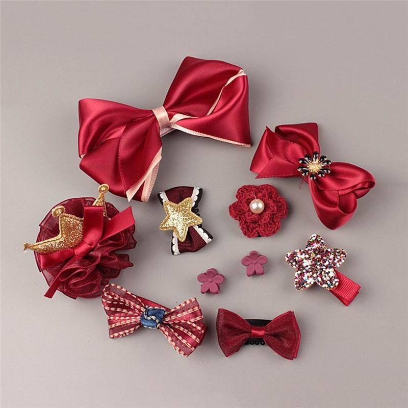 10PCS Baby Kopfschmuck Set Mädchen Stirnband Baby Liefert Bogen Knoten Haarnadel Haar Zubehör Haar Seil Kopf Ornamente Haar Clip krone