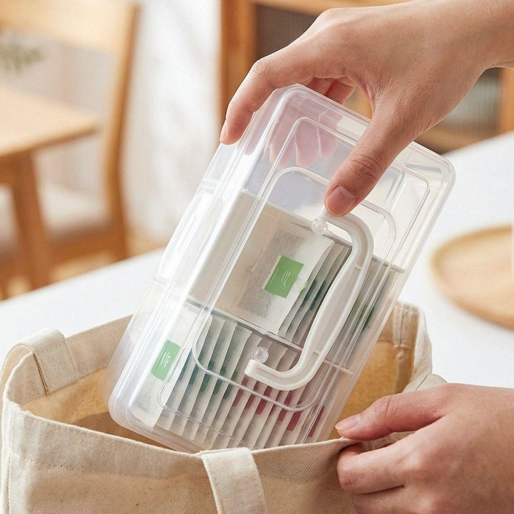 Plastic Tea Bag Storage Box Large Capacity Dust-proof Tea Bag Holder with Removable Dividers Sealed Spice Storage Container