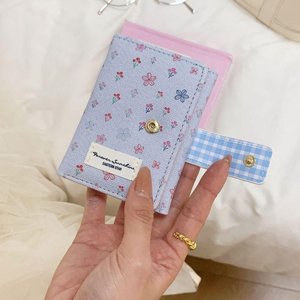 Cute Floral Coin Purse Heart Snap Button PU Leather Trifold Wallet Mini Portable Women Wallet