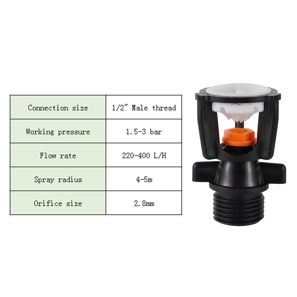 1/2" Male Thread Rotating Sprinklers Irrigation Water Spray Sprinkler Lawn 360° Rotary Watering Nozzles Garden Watering System