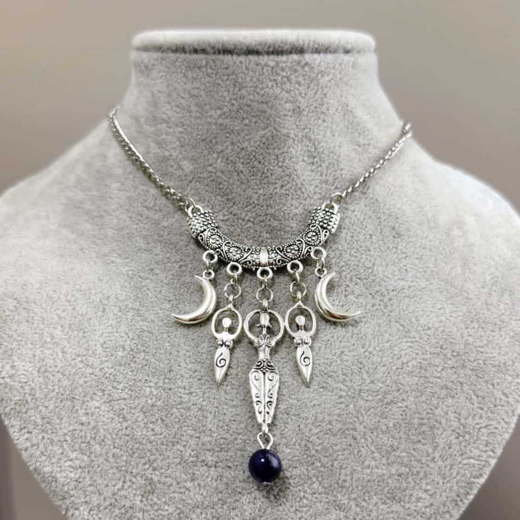 Gothic Moon Pendant Necklace With Amethyst Crystals For Women Jewelry Collection