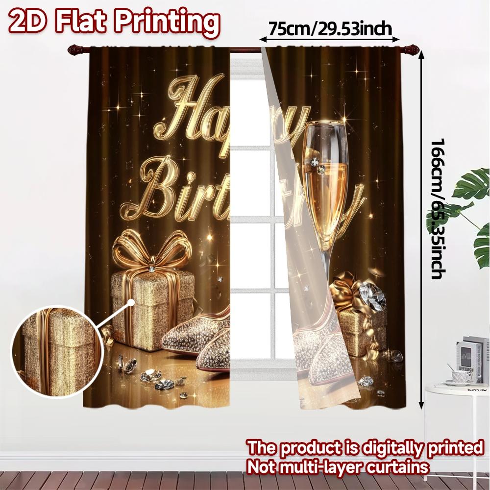 2pcs, 2D FLAT PRINTING Curtains (Without Rod) Birthday Elegance Fashionable Popular Curtains 100% Polyester Curtains Versatile