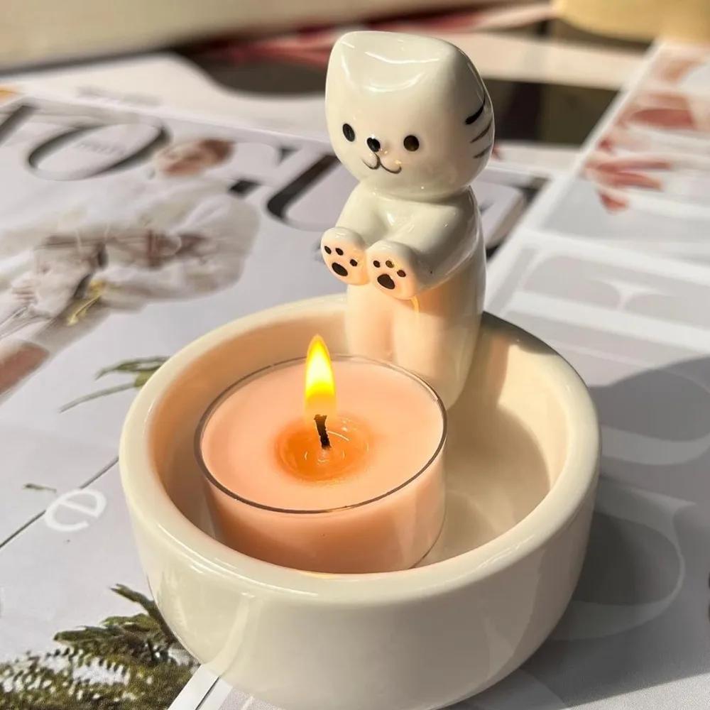 New 6inch Candle Holder Ornaments Cat Cartoon Cat Fire Candle Holder Boat Shape Resin Candle Stand Bedroom