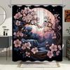 1Pc Moonlit Cherry Blossoms Shower Curtain - Pink & White Floral Design With Waterfall Lake & Full Moon, 70X70 Inches, Machine