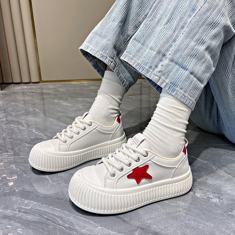 Lightweight Non-slip Sneakers for Women Platform Sneakers Lace-Up Breathable Comfortable Walking Shoes Faux Leather Flat Running Tennis Sport Shoes