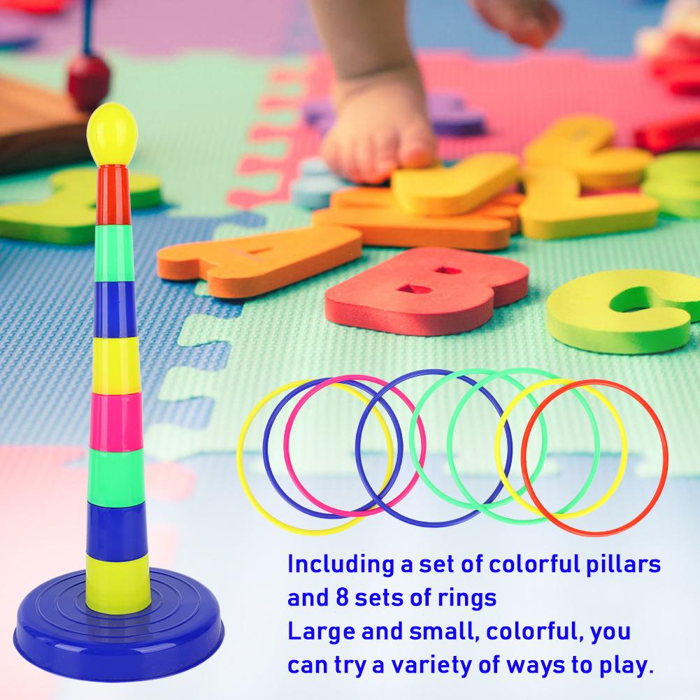 1 Set Pillars 8 Sets Rings Ringtoss Game Toys Parent Child Indoor Interactive Game(Ring Toss )