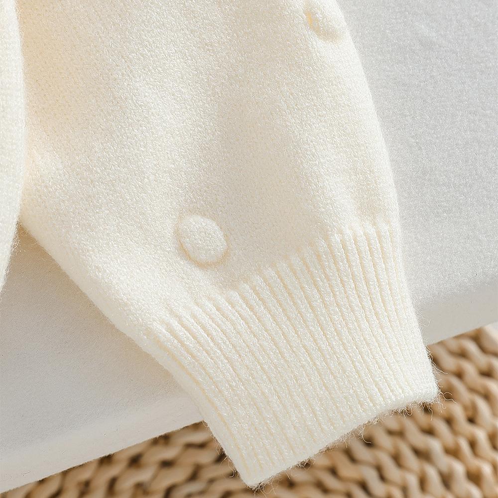 Girls' Beige Knitted Cardigan 2-8 Years Soft Sweater Coat with Colorful Flowers Fashion Toddler Girl Autumn Winter Top