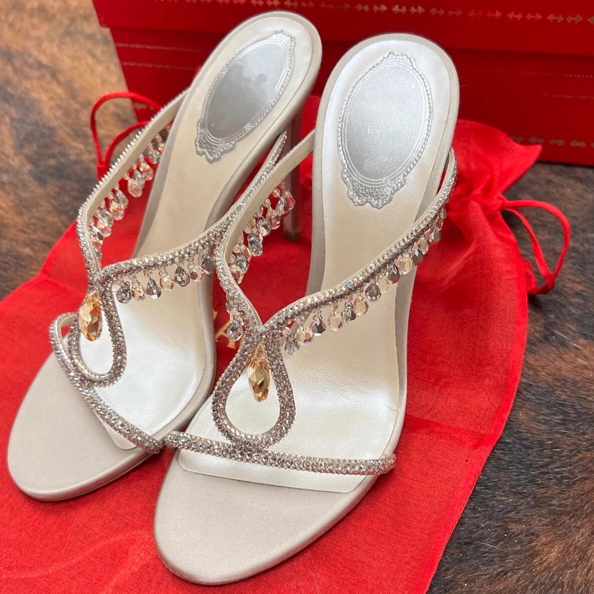 

Туфли-шлепанцы на высоком каблуке со стразами и ремешком из одного слова, женские 2025, новые летние сандалии, тонкий каблук, крутые шлепанцы 40