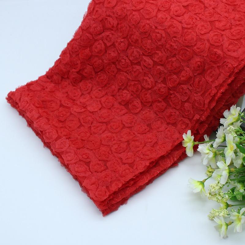 Encrypted Seven-Color Embroidered Silk Georgette Fabric Hollow Out Rose Peony Flower Wedding Dress Mesh Embroidery Material