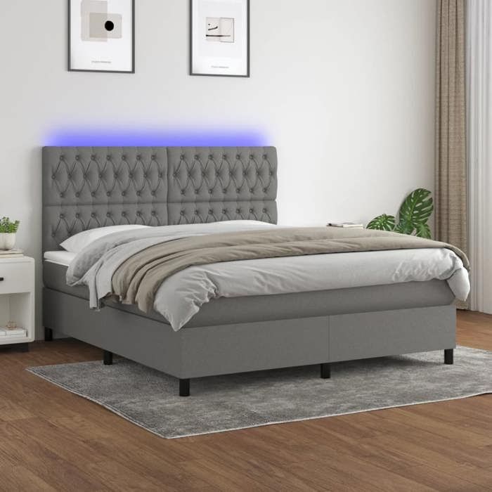 VidaXL Sommier à Lattes de Lit avec Matelas et LED, Lit Rembourré, Lit Double, Lit Adulte de Chambre à Coucher Intérieur, 3135126