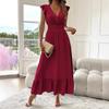 2026 New Spring Women's Clothing, Cross-border European and American Women's Clothing, Fashionable and Elegant Solid Color V-neck Pleated Splicing