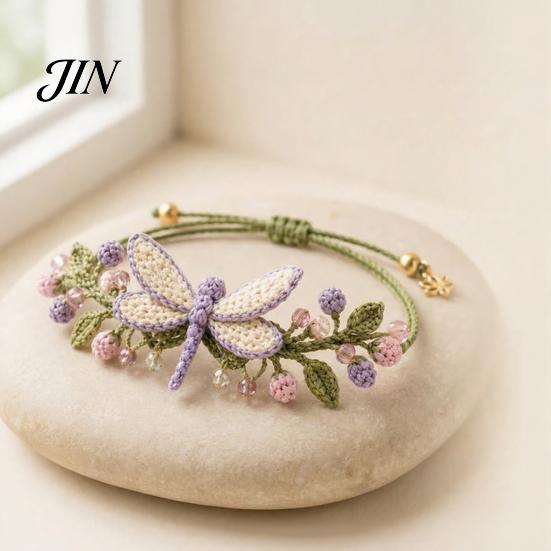 Handmade Bracelet Kit DIY Nature-Inspired Crochet Kit, 3D Animals Plants Hand-Crocheted Jewelry Making Flower Maple Dragonfly Butterfly Set, Gift for
