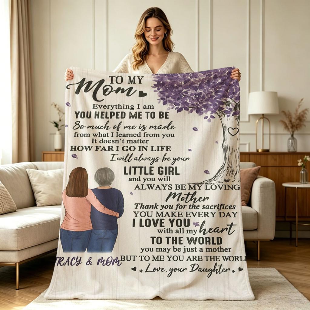 Soft Warm Cozy Flannel Fleece Blanket with Loving Mom And Daughter Heart Tree Print All Season Use for Sofa Couch Bed Living Room Bedroom Home Decorat