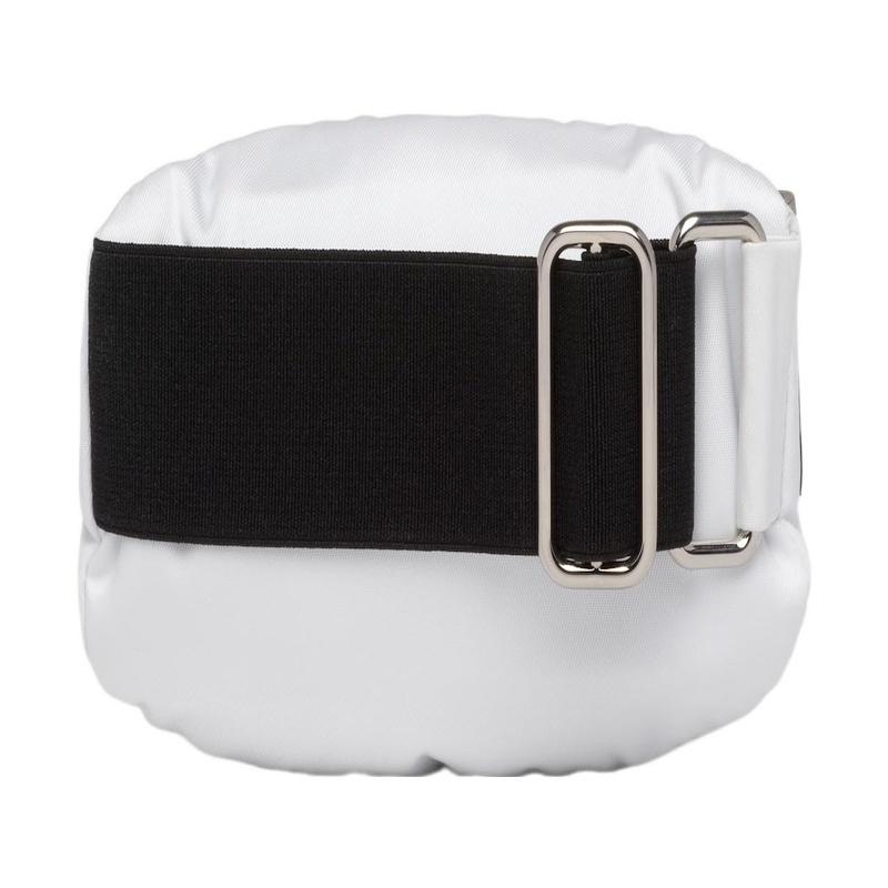 Prada Enamel metal triangle logo zipper closure fabric wrist bag mini women's white