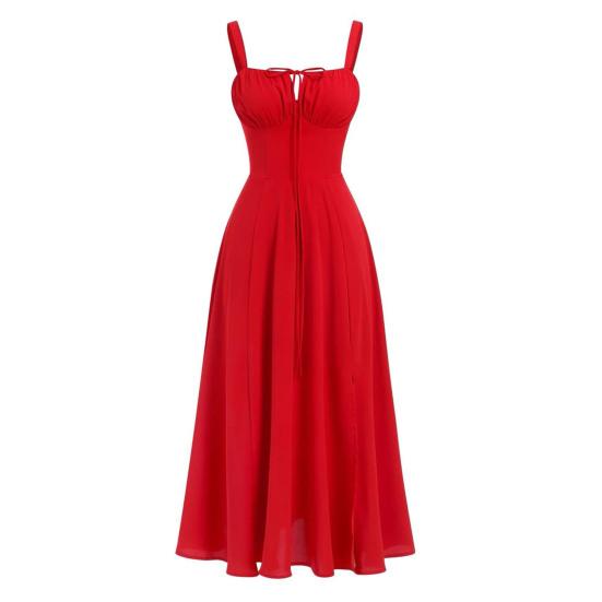 Bohemian Style Summer Dress Adjustable Drawstring Corset Versatile Square Cut Midi