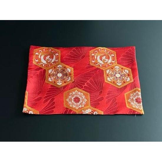 Kinran-ori Tea Mat Tokoshie Japanese Traditional Patterns Wagara Obi-style High-end Tableware (red)