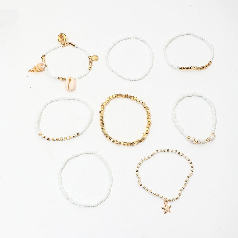 8pcs Bohemian Starfish Braided Anklet Set for Women Summer Beach Shell Cowrie Bead Foot Jewelry Vacation Daily Wear Outfits Gift