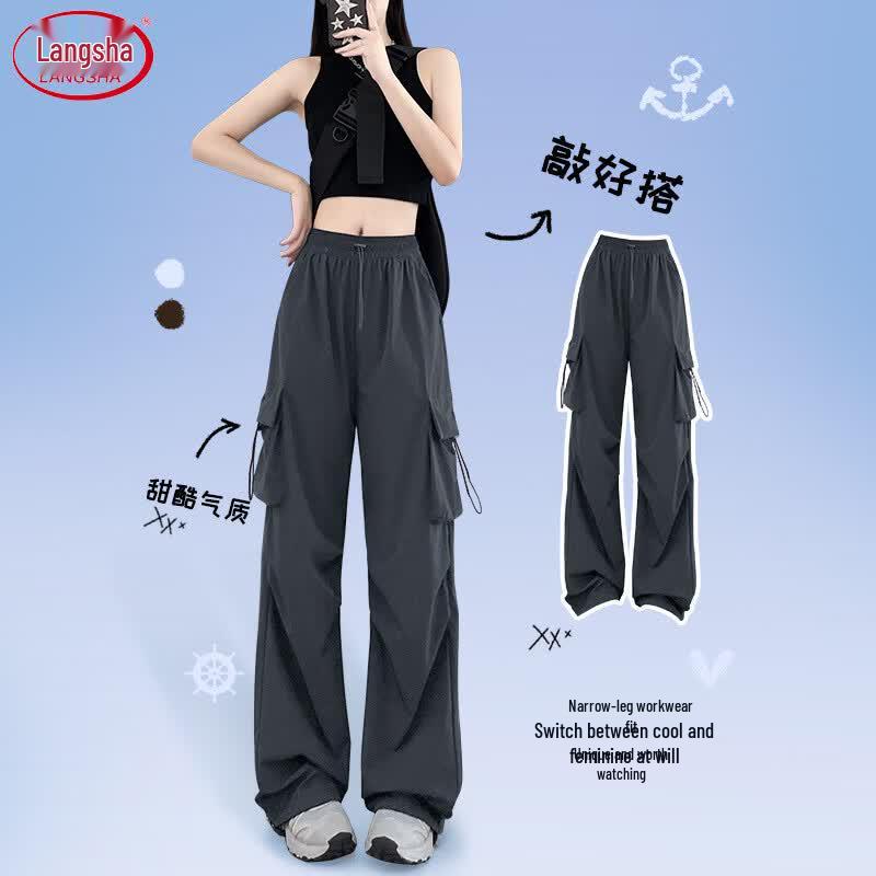 Women's High-Waist Ice Silk Quick-Dry Cargo Pants