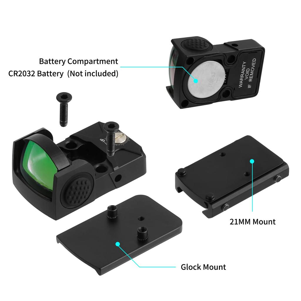 FOCUHUNTER 1x22 2MOA Mini Micro Red Dot Sight, Vizor Optic Compact Profesional cu Funcție Wake-Up, Pornire/Oprire Automată, Rezistent la Apă,