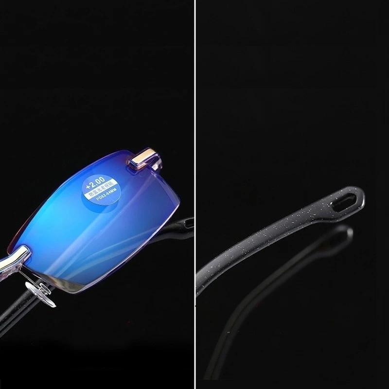 Reading Glasses Men HD Frameless Presbyopic Glasses Anti Blue Light Ultra Light Reading Glasses Diopter 0 To +4.0