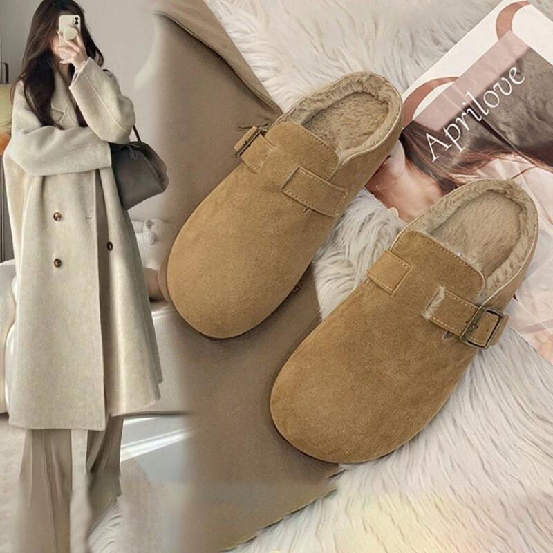 New thick-bottomed bag head retro lazy slippers women wear piled half-towed bean cotton slippers in winter