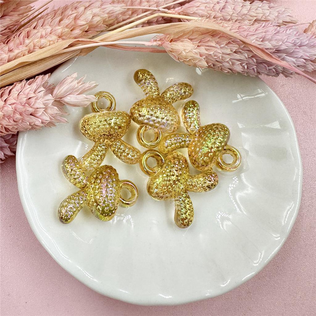 Exquisite Colorful DIY Bracelet Pendant 5Pcs Rabbit Head Beads Transparent 17.5*21mm Acrylic Plated UV Jewelry Accessories Hanging Hole Accessories