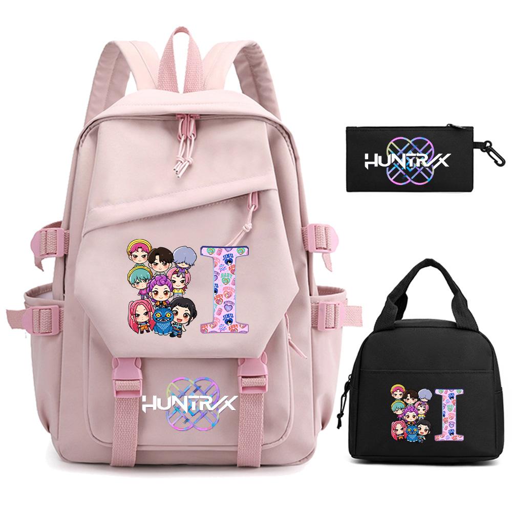 3 st/set 26 engelska bokstäver Kpop Demon Hunters Tryckt Ryggsäck för Tonåring Pojke Flicka Stor Kapacitet Skolväska Barn Student Bokväska Resväska