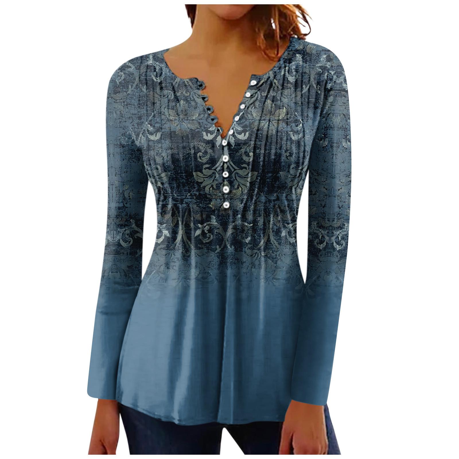 Женский воротник на пуговицах с принтом Плиссированные принты с длинными рукавами Базовые — фото 3