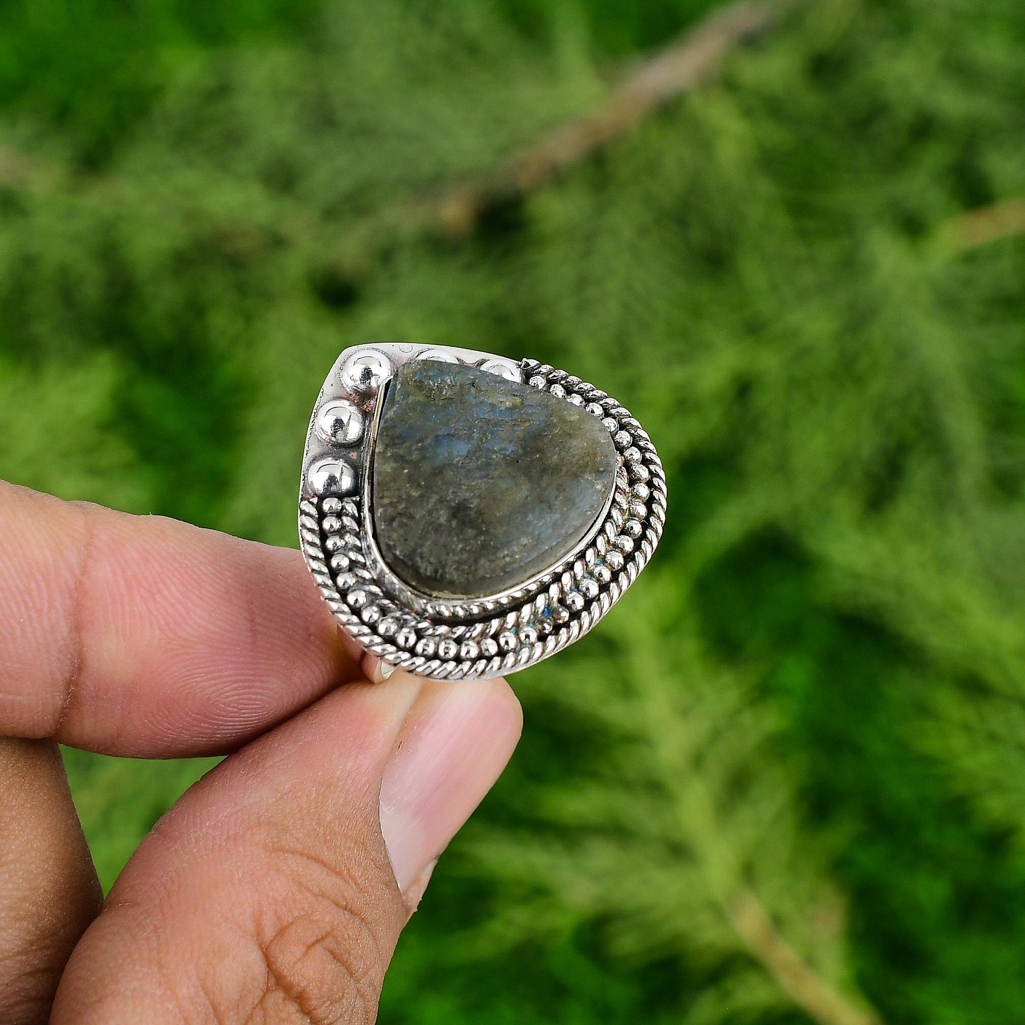 

Natural Labradorite Rough Multi Stone Adjustable Ring 925 Silver For Girls Adjustable