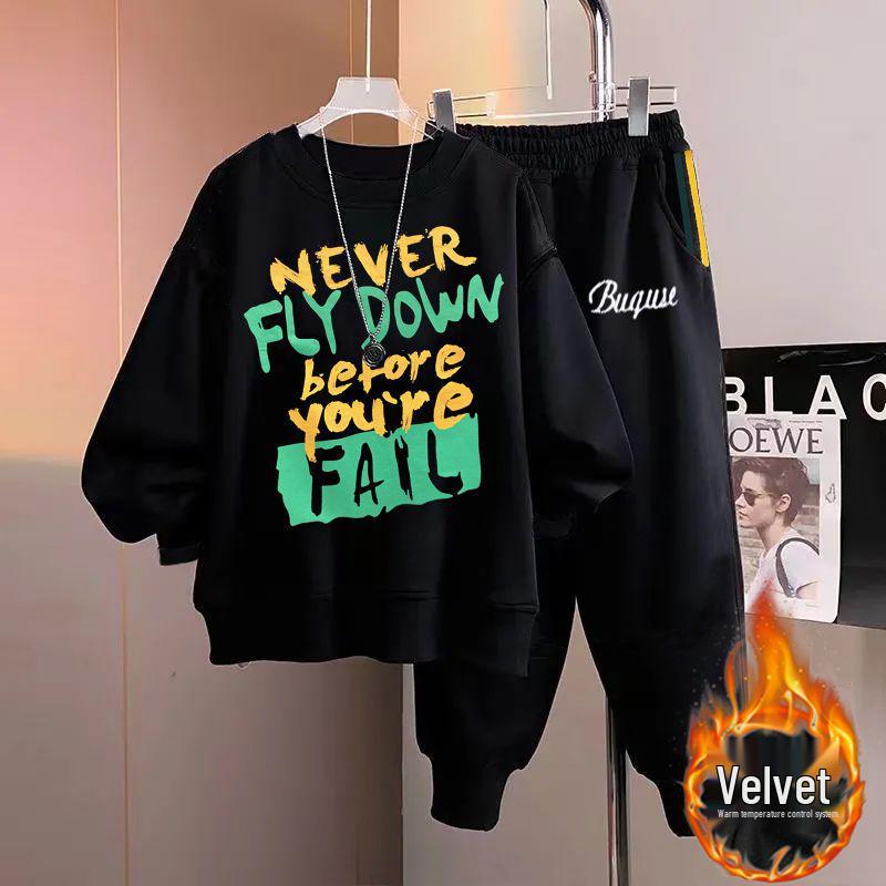 Teen Boy Handsome Hoodie and Sweatpants Set - Junior High Long Sleeve Autumn/Winter Outfit for Big & Tall Boys Age 15