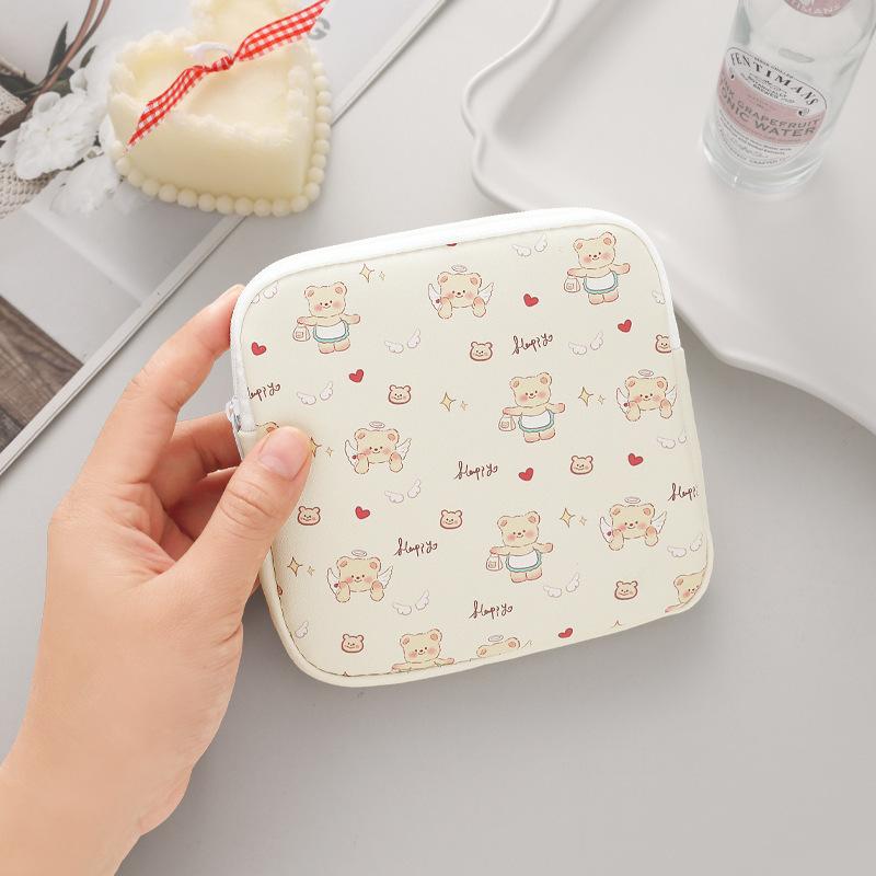 2pcs/1pc, Portable Sanitary Napkin Storage Bag, Cartoon Pattern, Candy Sundries Organizer, Lightweight Multi-function Pouch