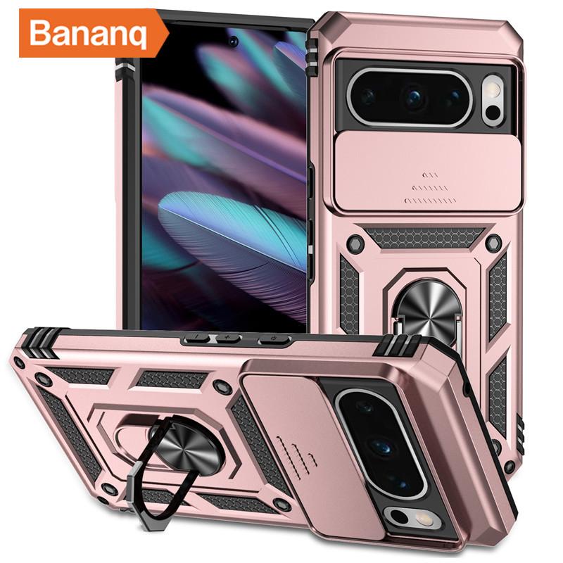 Bananq Custodia Armatura Antiurto in Metallo con Anello da Dito per Google Pixel 9 8 7 6 Pro 8A 7A 6A Supporto Magnetico da Auto Copertura per Telefono