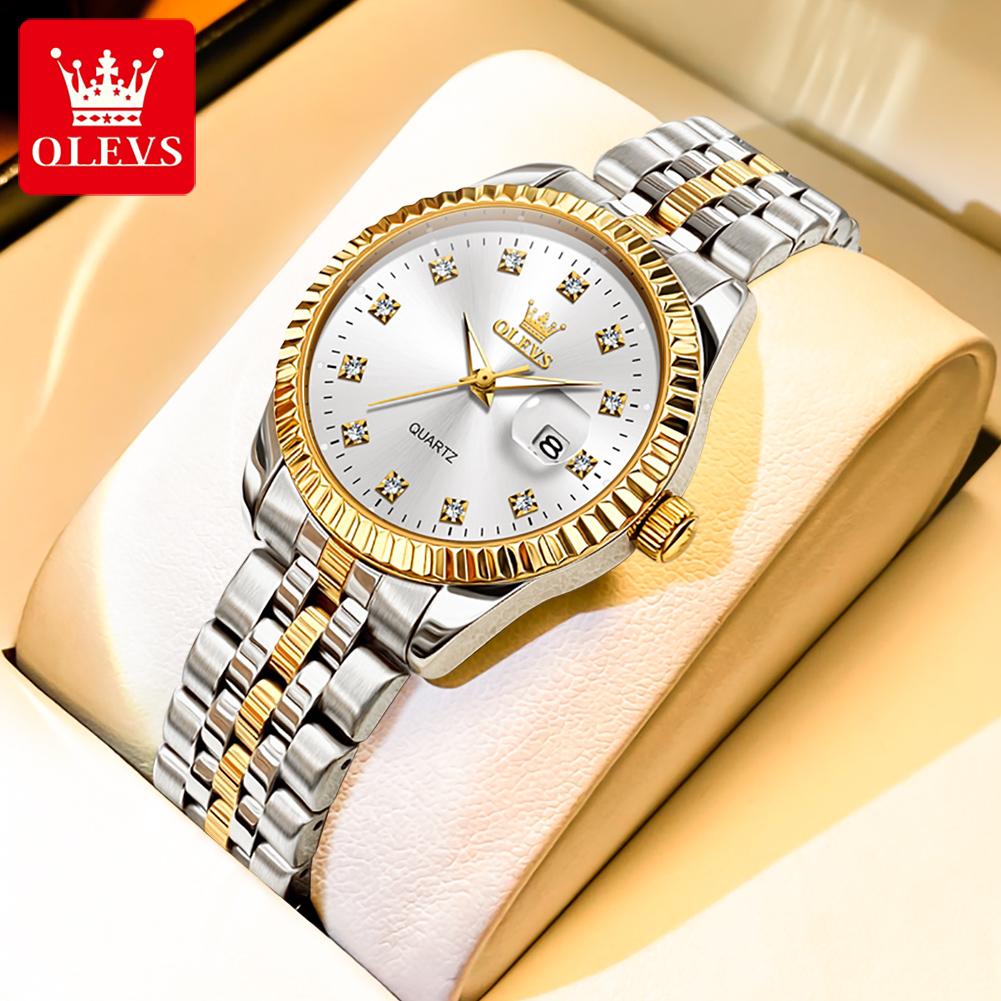 

OLEVS Женские часы Роскошный стиль Rolex Элегантные наручные часы из нержавеющей стали с бриллиантами Водонепроницаемые светящиеся женские часы Ювелирный набор