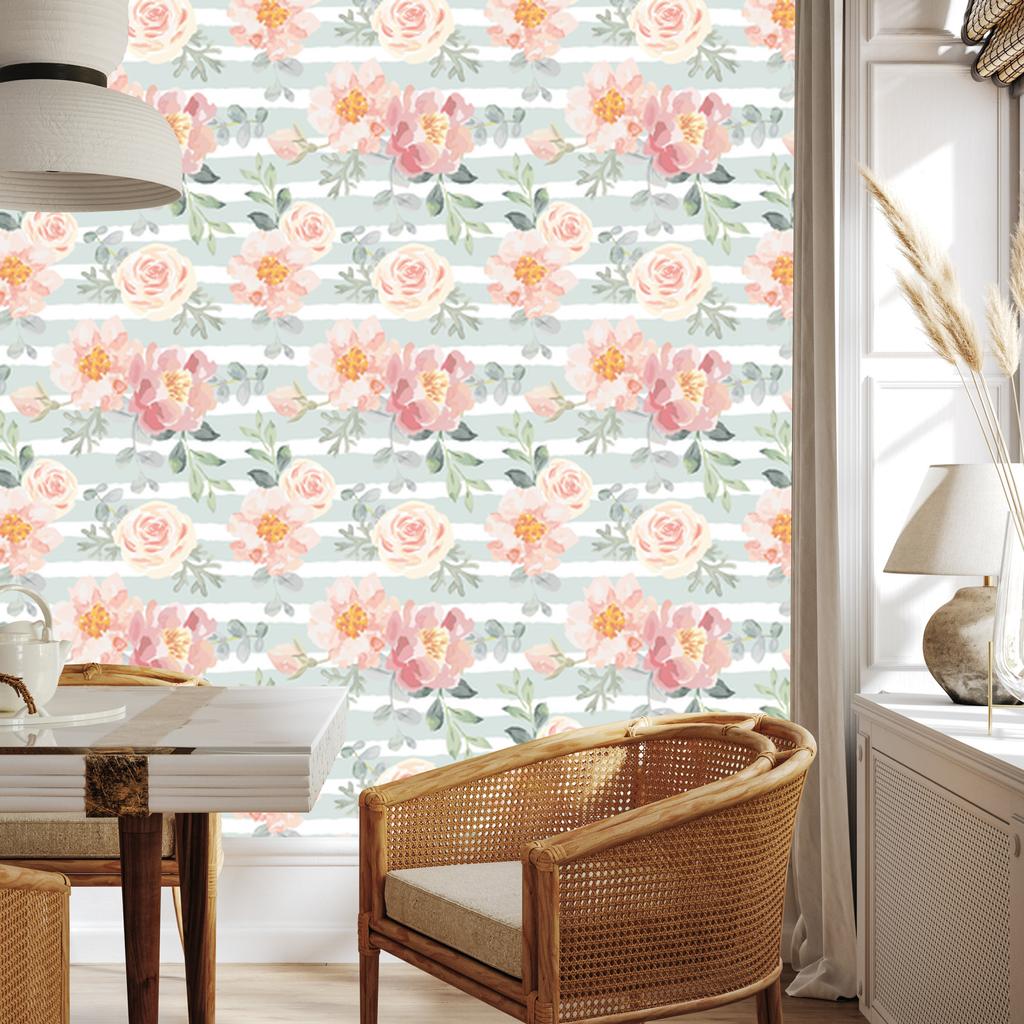 Wallpaper Flowers and Pastel Roses and Peonies for Living Room and Bedroom 50x1000