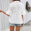 Spring and Summer Mid-sleeve Lapel Cardigan with Lace and Lace Cutout Pure White Chiffon T-shirt