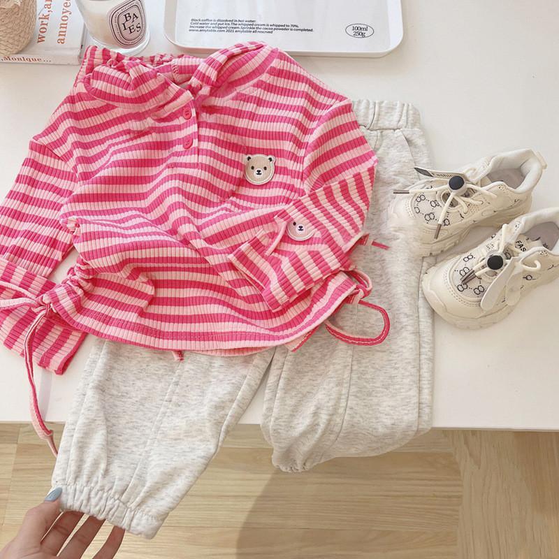 

Stylish Korean Girls Hooded Striped Long Sleeve Sweatshirt And Pants Set For Kids 3 To 8 Years StyleC,80