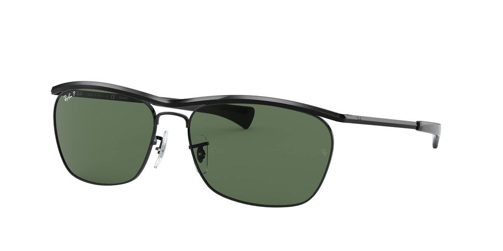 Shiny Polar Lens Size 60 Ray-Ban Men's Black/Green Sunglasses, (0RB3619)