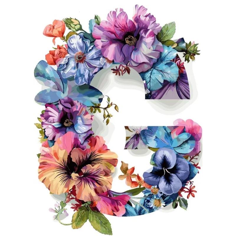 

Flower Alphabet Wall Art Wreath Letters Canvas Painting Fashion Modern Aesthetic Poster Wall Pictures Home Decor For Living Room 21X30CMNo Framed