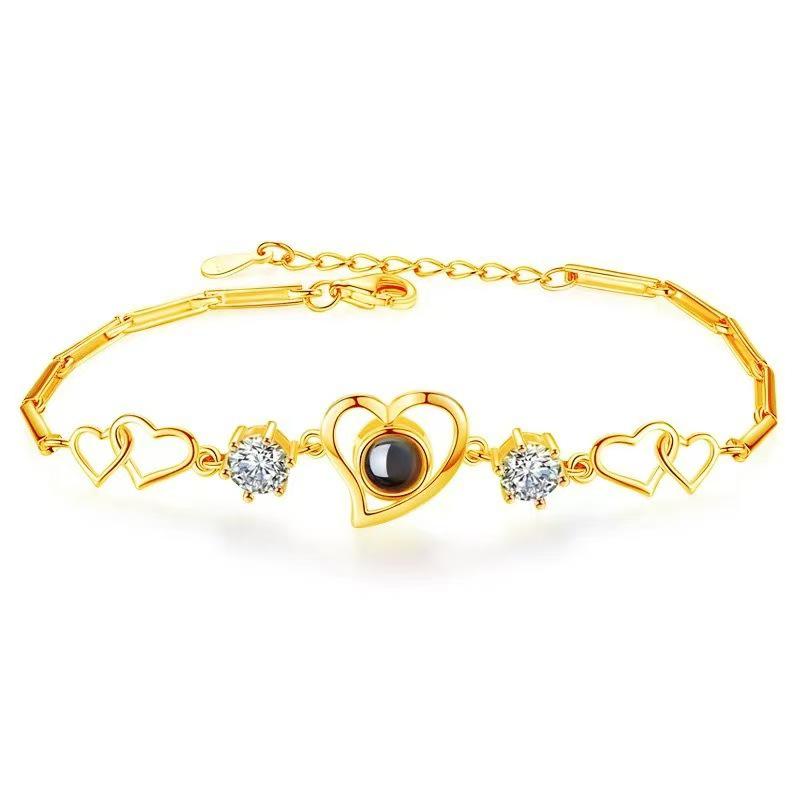 Bracciale a Forma di Cuore con Proiezione 'Ti Amo' in 100 Lingue per Donna - Foto e Testo Personalizzabili
