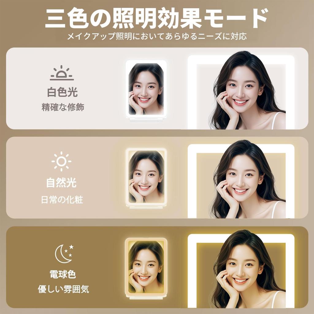 Folding Tabletop Makeup Mirror with LED 10x Adjustable 1000mAh High USB and Easy Storage 3-Color Lights, Magnification, Angle, Capacity, Rechargeable,