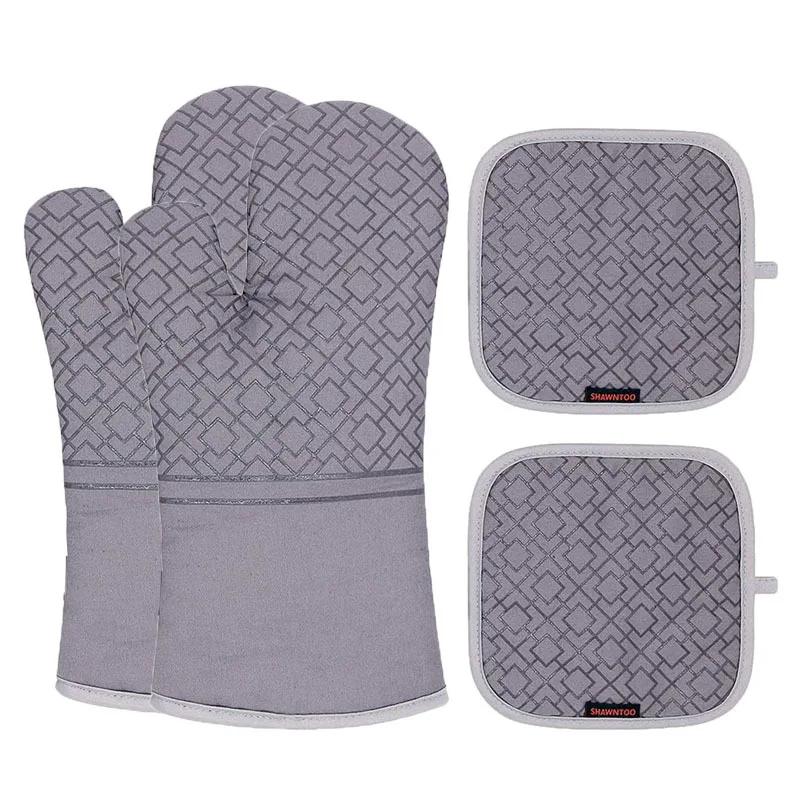 Kitchen Glove Oven Mittens and Pot Holders High Heat Resistant 600° Extra Long Supplies Bbq Utensils for Baking Microwave