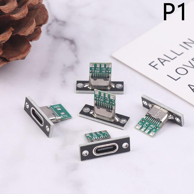 5Pcs Usb 3.1 Type C Socket With Screw Fixing Plate Type-C Usb Jack 3.1 Type-C 2Pin 4Pin Female Connector Jack Charging Port