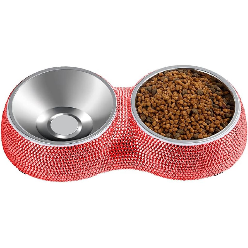 eing Dog Bowls Double Dog Water and Food Bowls Stainless Steel Bowls with Non-Slip Resin Station and Bling Rhinestones, Pet Feeder Bowls for Puppy