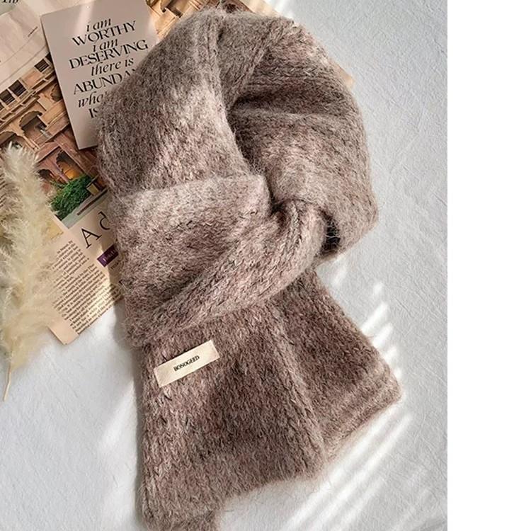 Xiaoxiangfeng Color Blocked Wool Scarf for Women Winter High End Thickened Warm Mohair Knitted Shawl Scarf for Students