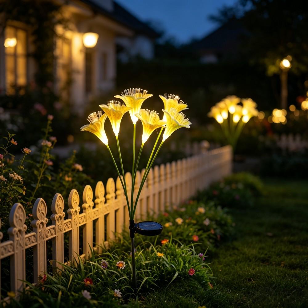 Solar-Powered Fiber Optic Lily Flower Lamp for Outdoor Landscape and Garden Decor