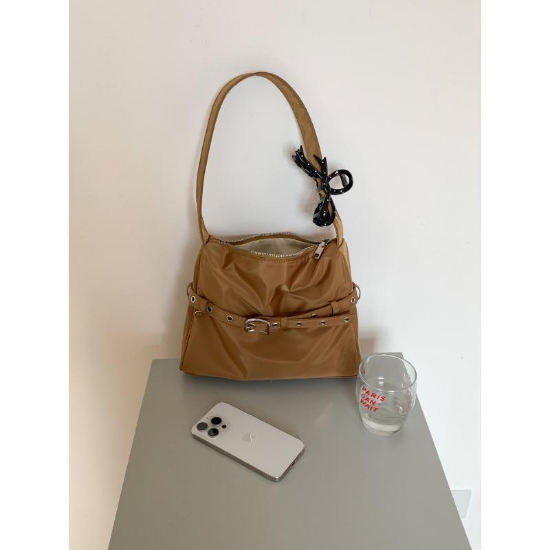 

Nylon underarm bag women s new fashion solid color commuter bag belt decorative design shoulder bag women коричневый