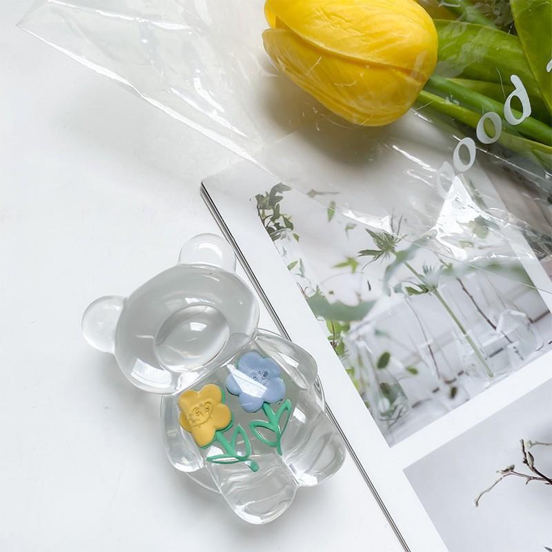 Creative Japanese Flower Transparent Bear Phone Airbag Bracket Korean Ins Desktop Stable Support Portable Telescopic