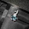 QTT Cute Rabbit Jewelry Set 925 Sterling Silver Necklace Ring Earrings Set Jewelry Set Blue Cubic Zirconia Birthday Gift