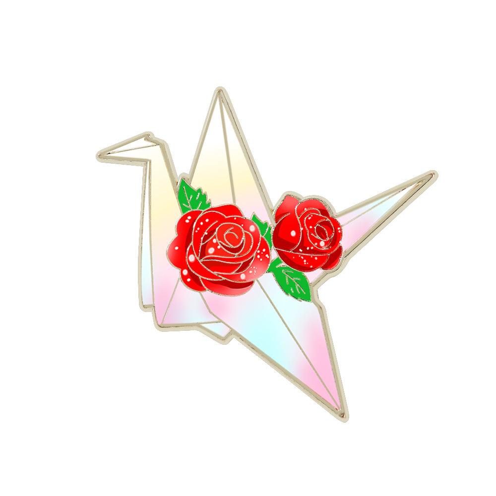 Thousand Paper Cranes Flower Metal Badge Activity Small Gifts Clothes Decorations Flowers Thousand Paper Cranes Birds Cartoon Brooch