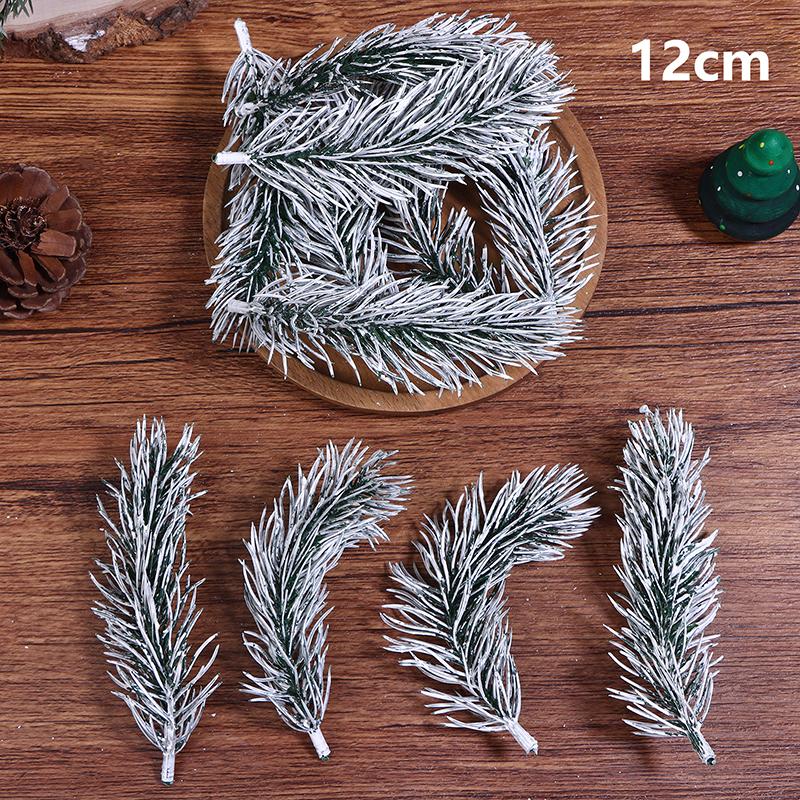 20Pcs Christmas Tree Decoration Artificial PE White Flocking Pine Branches Festive DIY Home Party Ornaments Aesthetic Room Decor